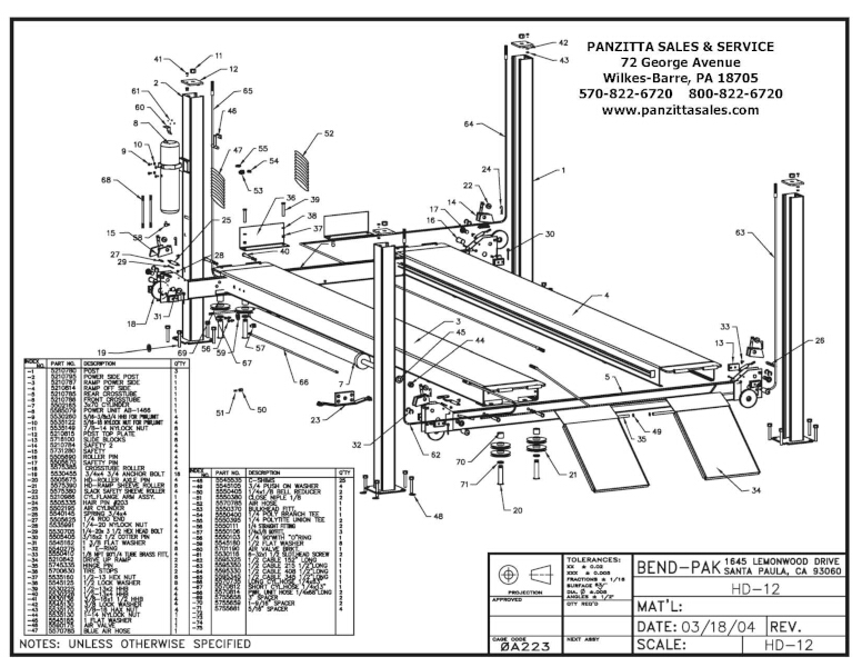 BendPak HD-12 Parts – Panzitta Sales & Service