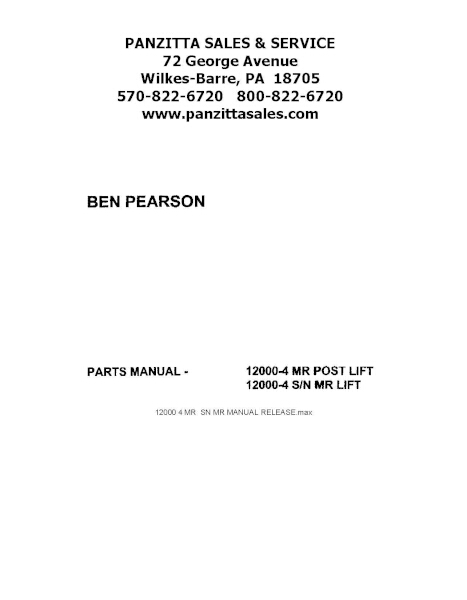 BEN PEARSON 12000-4MR, 12000-SN PARTS