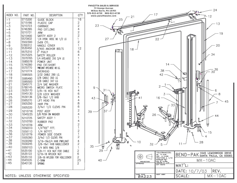BendPak MX-10AC Parts