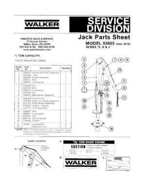 Lincoln Walker 93803 (WAS J818) E, H, J Parts List