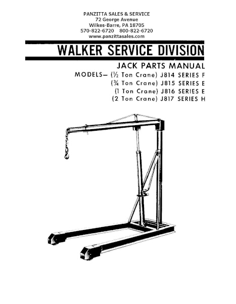 Lincoln Walker J814 F, J815 E, J816 E, J817 H Parts List