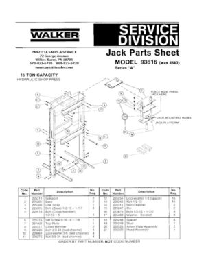 LINCOLN WALKER 93616 SERIES A PARTS