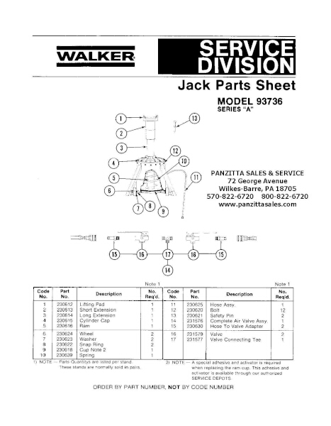 LINCOLN WALKER 93736 SERIES A PARTS