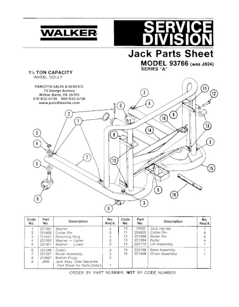 LINCOLN WALKER 93766 (WAS J824) SERIES A PARTS