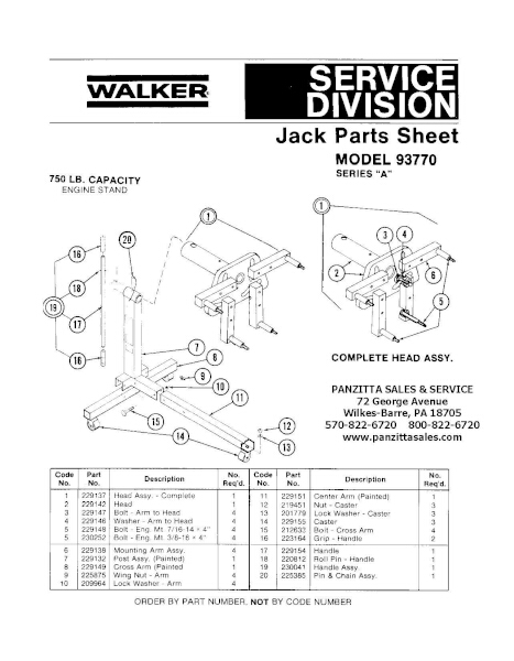 LINCOLN WALKER 93770 SERIES A PARTS