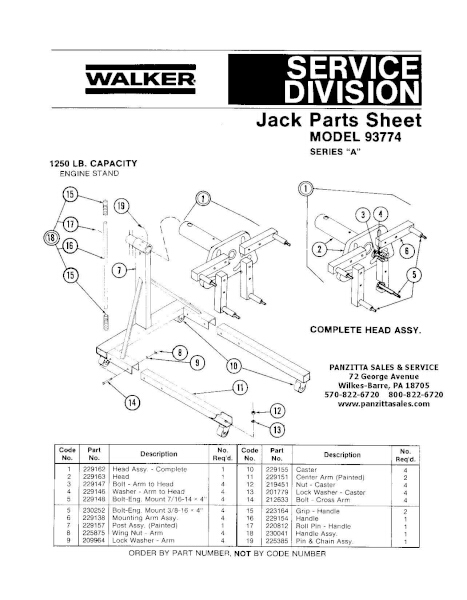 LINCOLN WALKER 93774 SERIES A PARTS