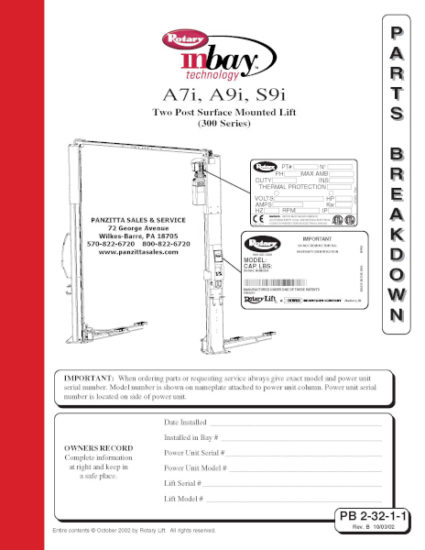 Rotary A7I, A9I, S9I Inbay Parts – Panzitta Sales & Service