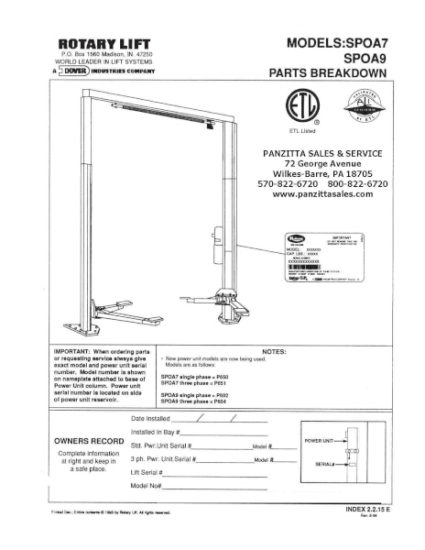 Rotary SPOA7, SPOA9 Parts (Pre 100 Series) – Panzitta Sales & Service